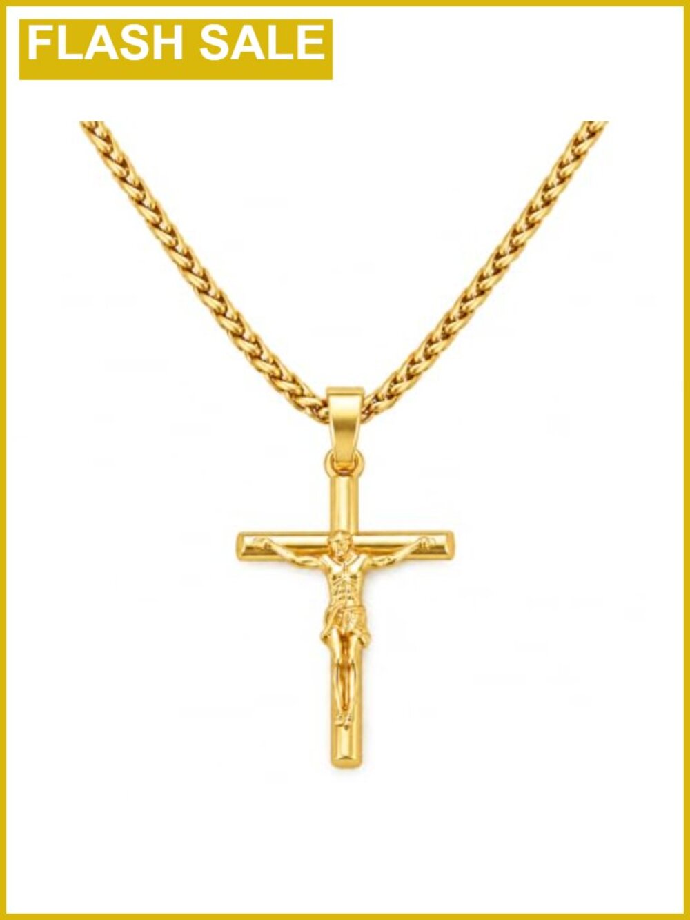 18K Gold Plated Crucifix Cross Necklace 22" Stainless Chain Men
